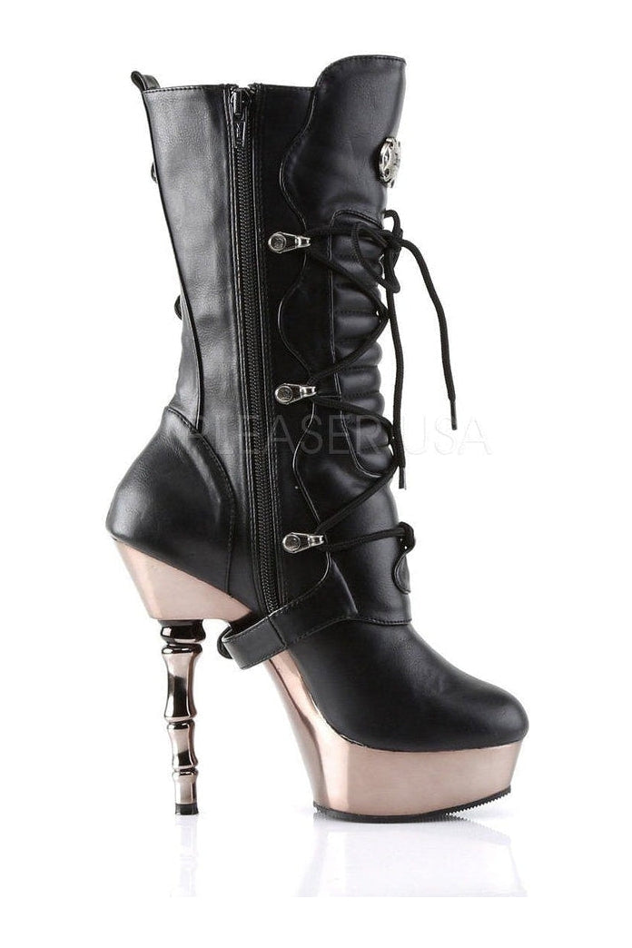 MUERTO-1026 Demonia Knee Boot | Black Faux Leather-Demonia-Knee Boots-SEXYSHOES.COM
