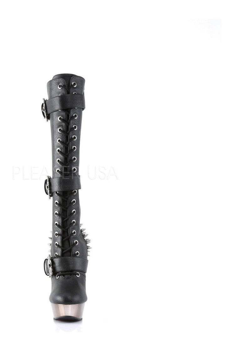 MUERTO-2028 Demonia Knee Boot | Black Faux Leather-Demonia-Knee Boots-SEXYSHOES.COM