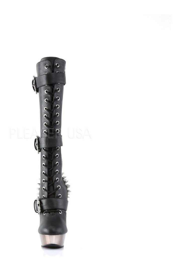 MUERTO-2028 Demonia Knee Boot | Black Faux Leather