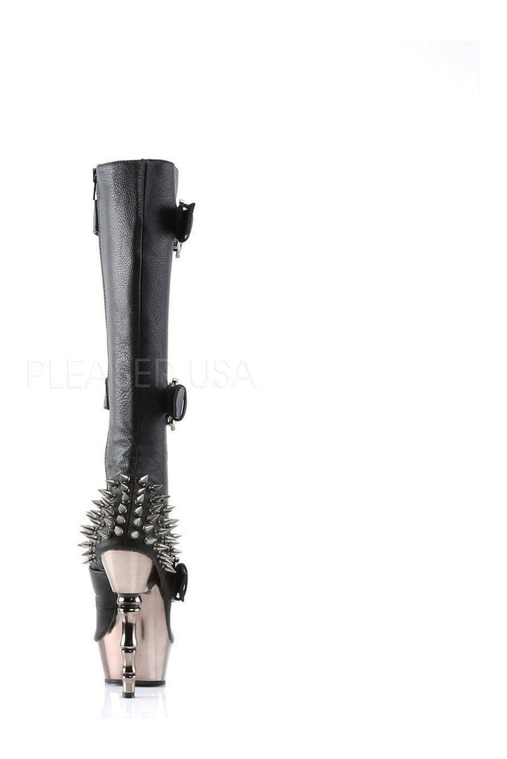 MUERTO-2028 Demonia Knee Boot | Black Faux Leather-Demonia-Knee Boots-SEXYSHOES.COM