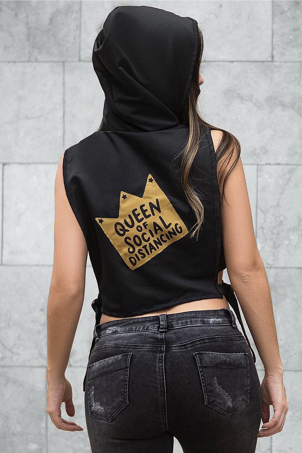 Navy Hooded Vest with Built in Mask-Be Safe-Mapale-Blue-O/S-SEXYSHOES.COM