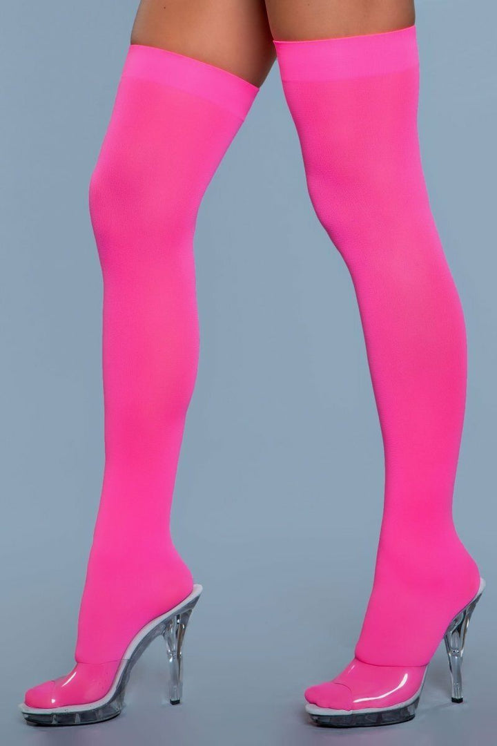 Neon Thing Highs-Thigh High Hosiery-BeWicked-Fuchsia-O/S-SEXYSHOES.COM