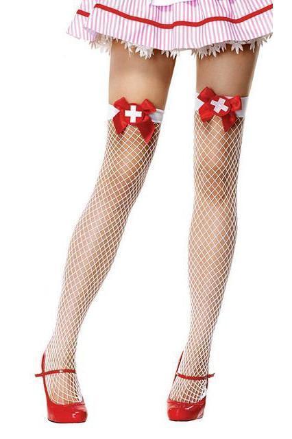 Nurse Badge Fishnets-White Multi-Final Sale-Multi-Sale Hosiery-SEXYSHOES.COM