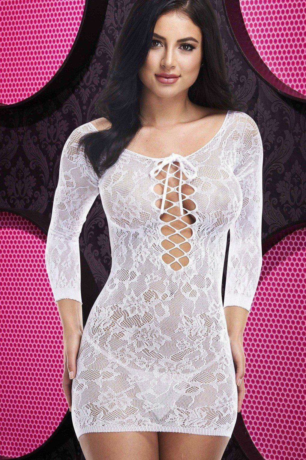 Lapdance Lingerie Off the Shoulder Mini Dress in White  from SexyShoes.com