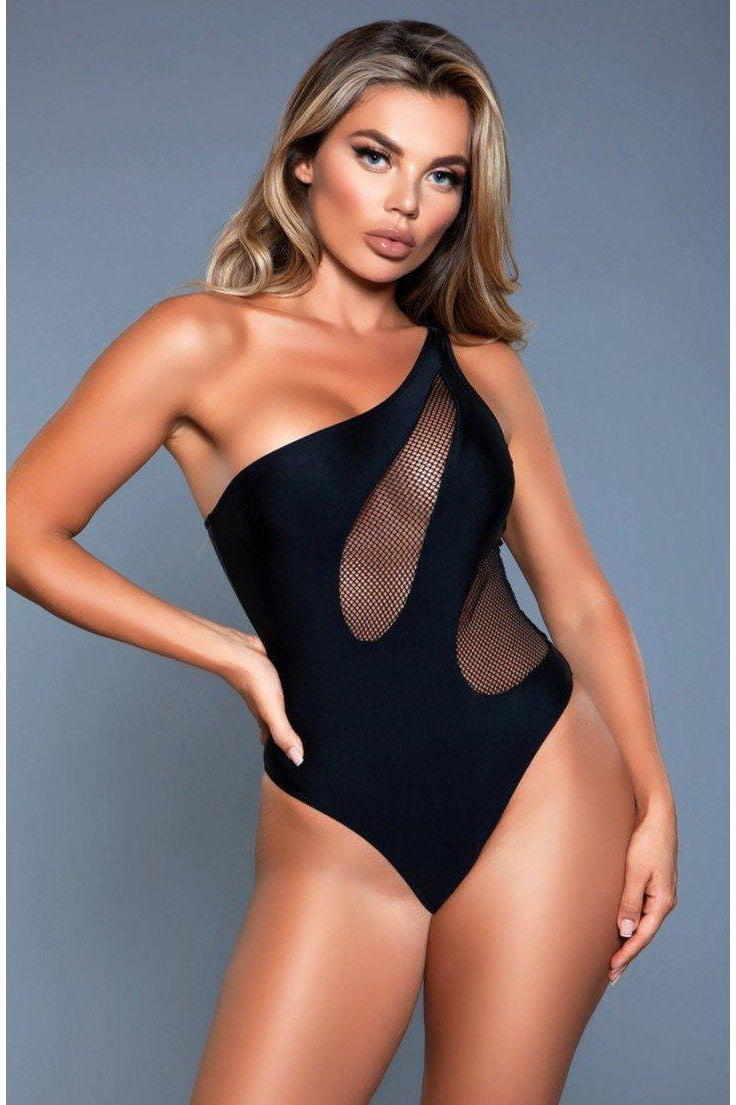 One Shoulder Fishnet Inset One Piece Swimsuit-One Piece Swim-BeWicked-SEXYSHOES.COM