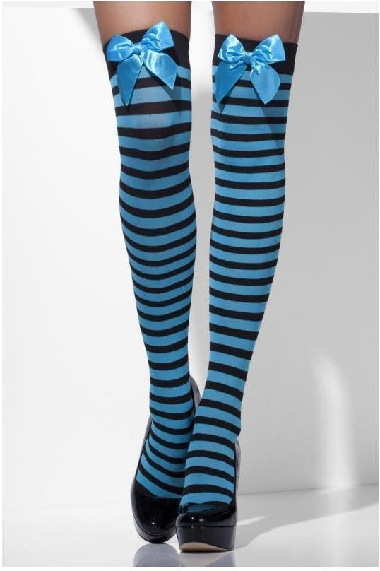 Opaque Hold-Ups | Blue Multi-Fever-Multi-Thigh High Hosiery-SEXYSHOES.COM
