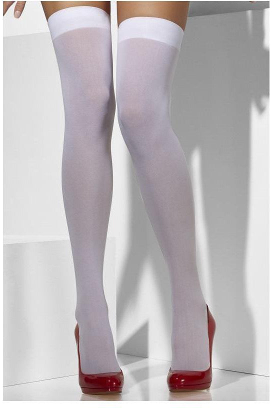 Opaque Hold-Ups | White-Fever-White-Thigh High Hosiery-SEXYSHOES.COM
