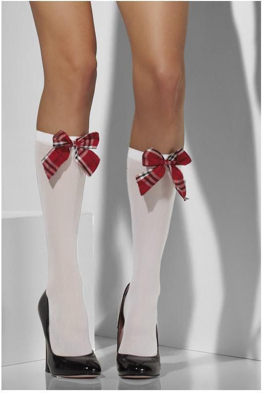 White knee high socks with red bows hot sale