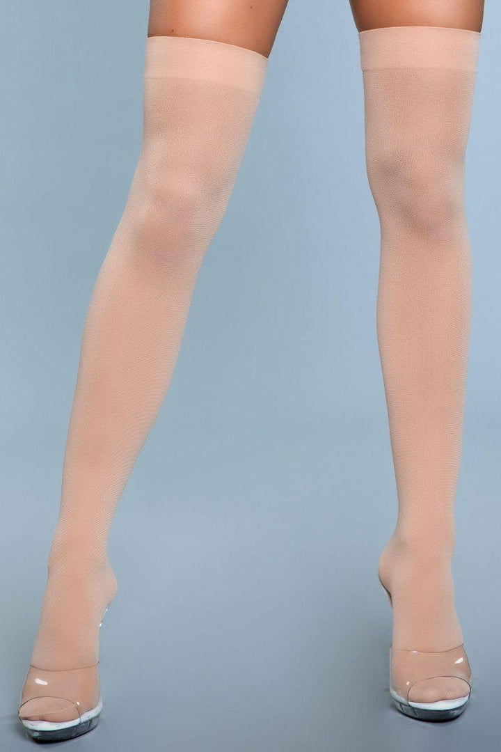 Opaque Thigh Highs-Thigh High Hosiery-BeWicked-Nude-O/S-SEXYSHOES.COM