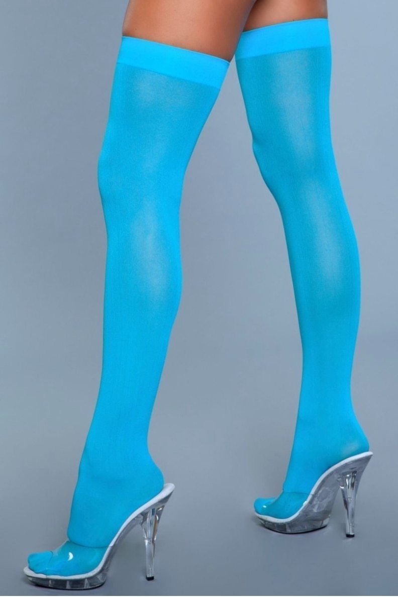 Opaque Thigh Highs-Thigh High Hosiery-BeWicked-Turquoise-O/S-SEXYSHOES.COM