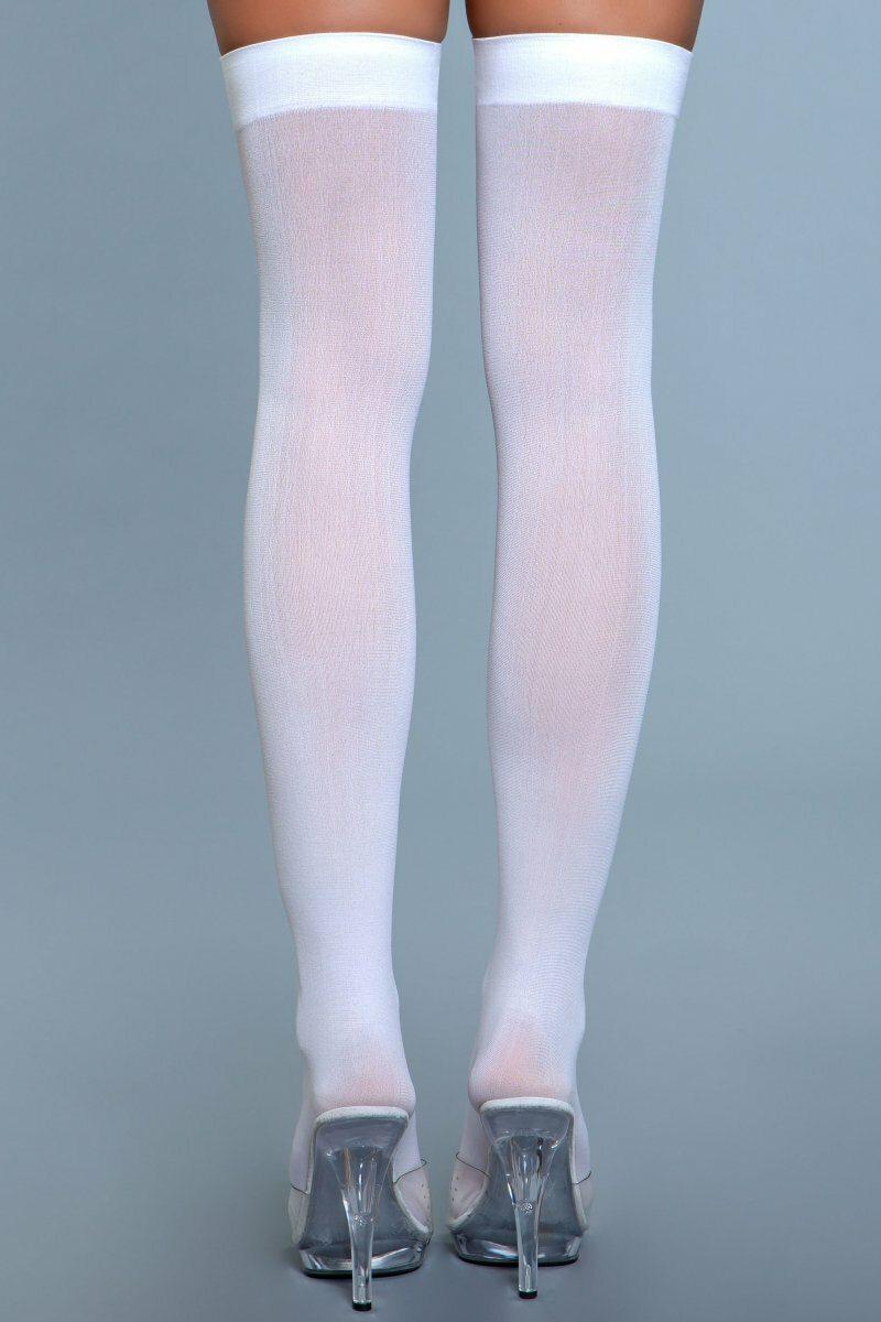 Opaque Thigh Highs-Thigh High Hosiery-BeWicked-White-O/S-SEXYSHOES.COM