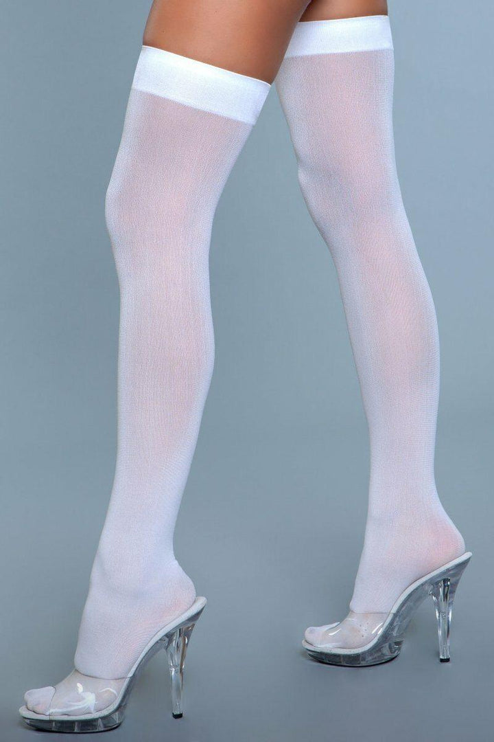Opaque Thigh Highs-Thigh High Hosiery-BeWicked-White-O/S-SEXYSHOES.COM