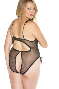 Intimate Attitudes Open Bust Lace Trimmed Teddy in Fuchsia 