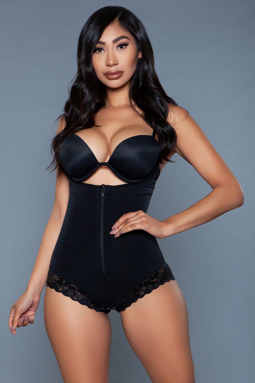 Open Bust Tummy Control Shapewear Bodysuit-Shapewear-BeWicked-Black-S/M-SEXYSHOES.COM