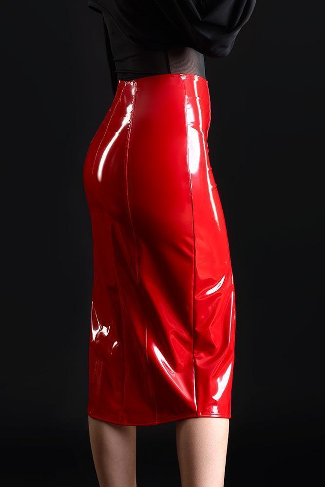 Ornella Vinyl Skirt | Red Vinyl-Fetish Skirts-Patrice Catanzaro-SEXYSHOES.COM