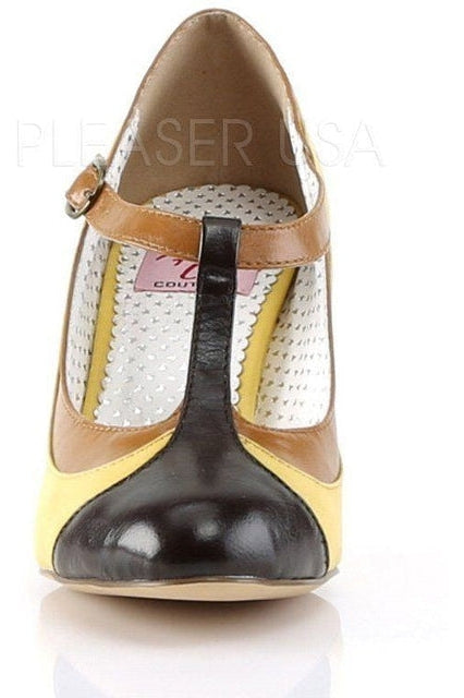 Pin Up Couture PEACH-03 Pump in Yellow Faux Leather