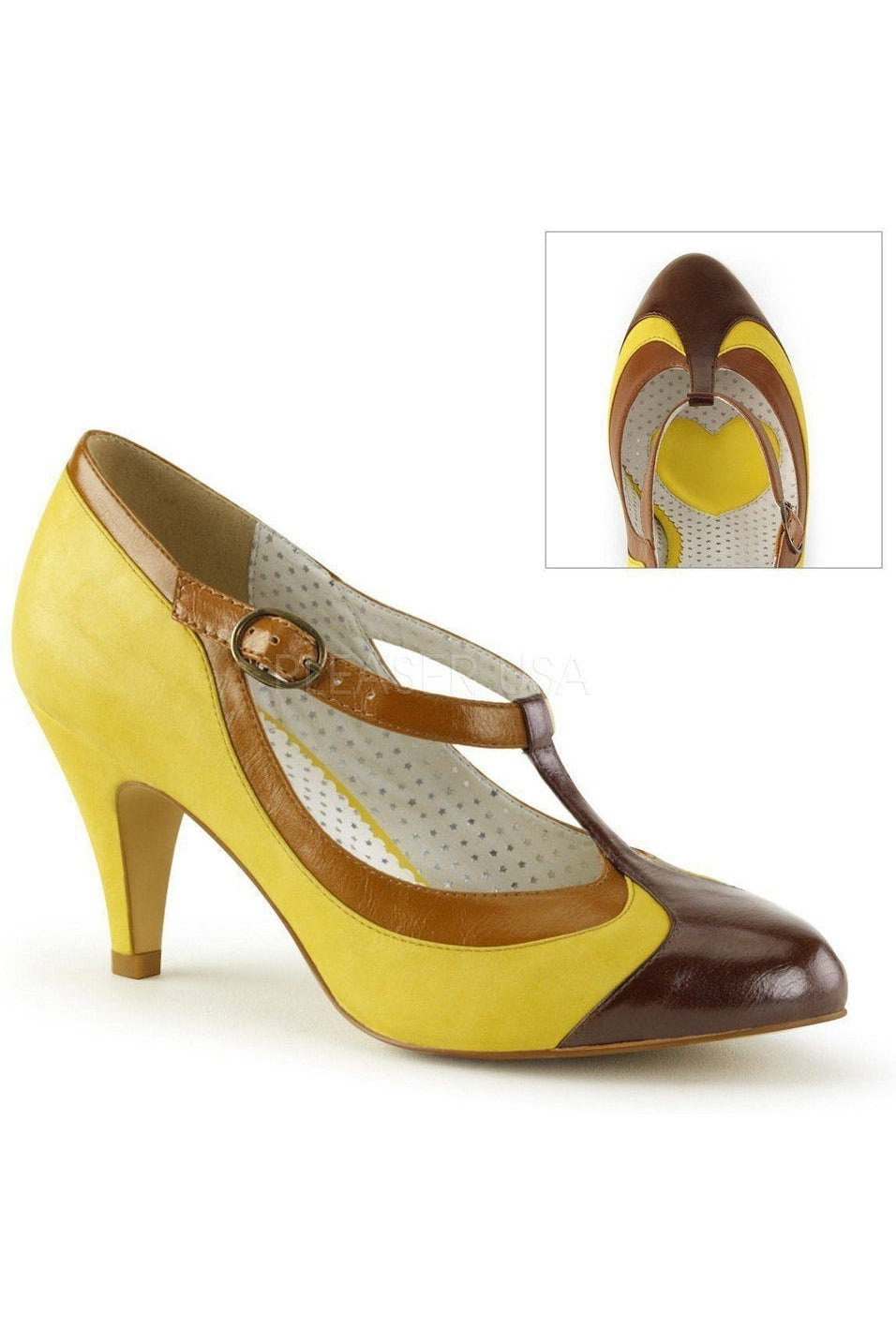 Pin Up Couture PEACH-03 Pump in Yellow Faux Leather from SexyShoes.com