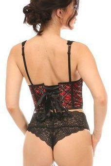Daisy Corsets Plaid Satin Open Cup Waist Cincher in Red 