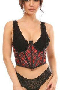 Daisy Corsets Plaid Satin Open Cup Waist Cincher in Red  from SexyShoes.com