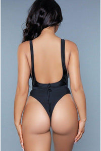 BeWicked Plunge Neck Criss Cross One Piece Swimsuit in Black 