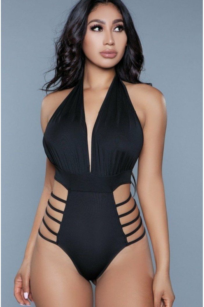 Plunge V Neck One Piece Swimsuit-One Piece Swim-BeWicked-Black-XS-SEXYSHOES.COM