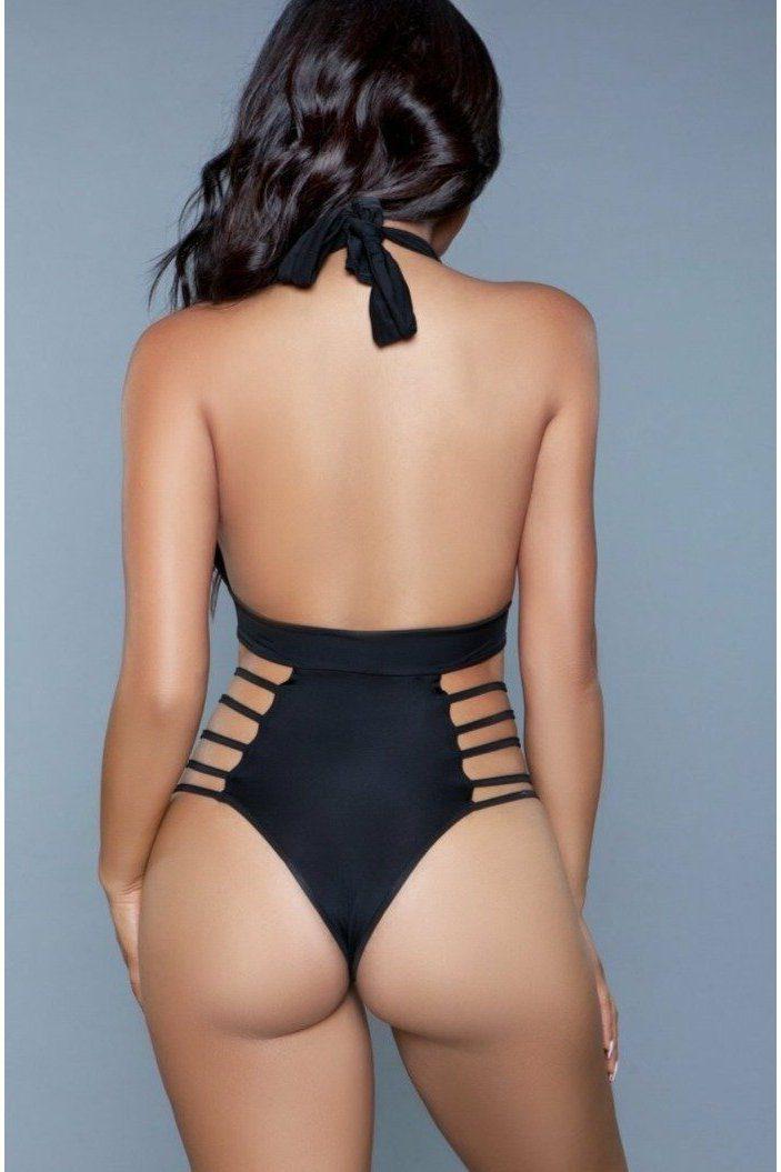 BeWicked Plunge V Neck One Piece Swimsuit in Black 