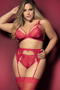 Mapale Plus Size Bra Set with Garter Belt in Red  from SexyShoes.com