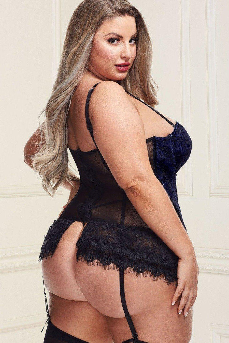 Baci Lingerie Plus Size Bustier Set in Blue 