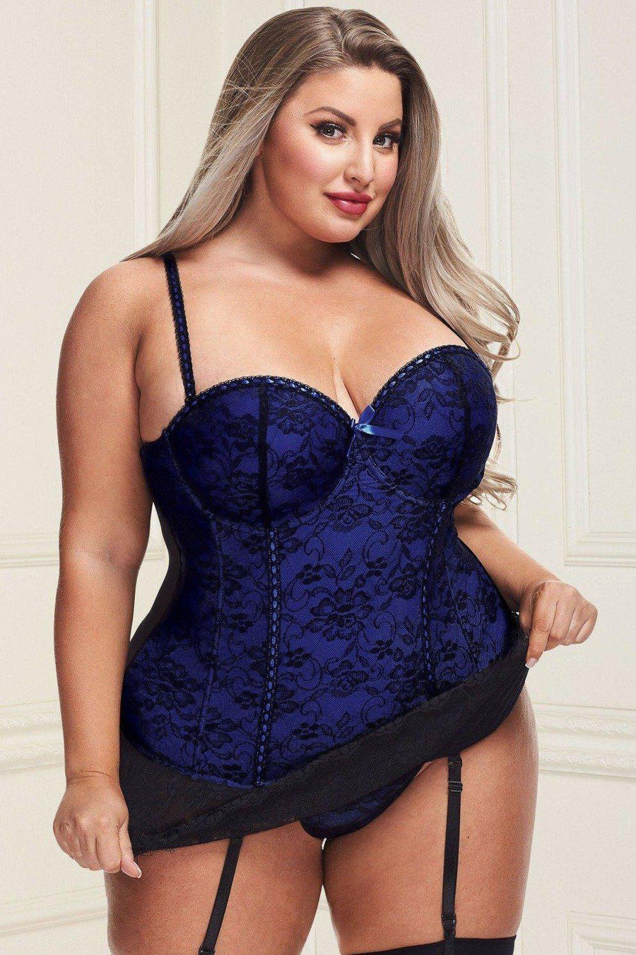 Baci Lingerie Plus Size Bustier Set in Blue  from SexyShoes.com