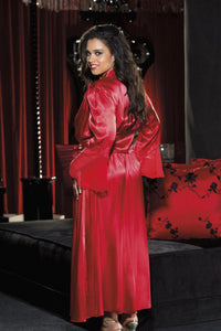 Intimate Attitudes Plus Size Charmeuse and Lace Long Robe in Red 
