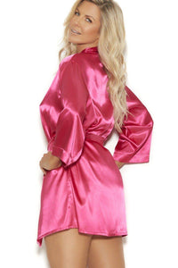 Elegant Moments Plus Size Charmuse Belted Kimono Robe in Fuchsia 