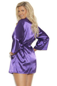 Elegant Moments Plus Size Charmuse Belted Kimono Robe in Purple 