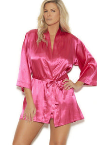 Elegant Moments Plus Size Charmuse Belted Kimono Robe in Fuchsia  from SexyShoes.com