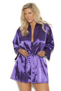 Elegant Moments Plus Size Charmuse Belted Kimono Robe in Purple  from SexyShoes.com