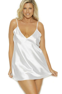 Elegant Moments Short Charmeuse Chemise With Adjustable Straps in White  from SexyShoes.com