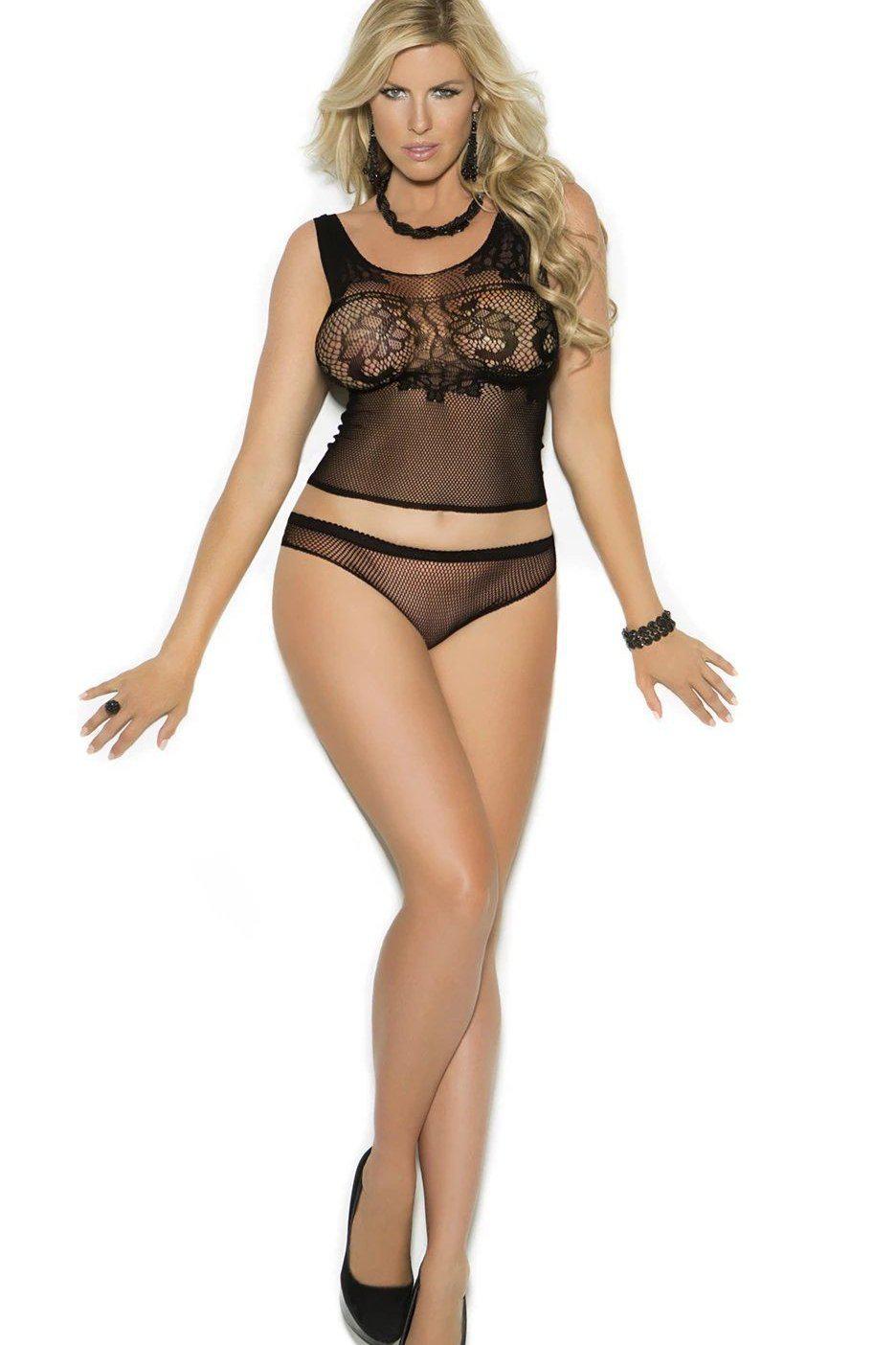 Plus Size Crochet Cami Top with Matching Panty-Elegant Moments-SEXYSHOES.COM
