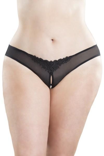 Oh La La Cheri Plus Size Crotchless Thong With Pearls And Venise Detail in Black  from SexyShoes.com