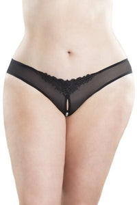 Oh La La Cheri Plus Size Crotchless Thong With Pearls And Venise Detail in Black  from SexyShoes.com