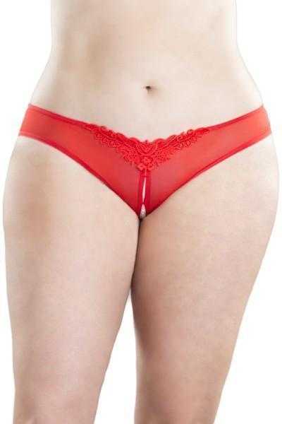 Oh La La Cheri Plus Size Crotchless Thong With Pearls And Venise Detail in Red  from SexyShoes.com