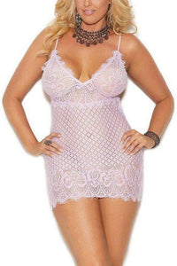 Elegant Moments Plus Size Diamond Design Babydoll With Matching G String in Purple  from SexyShoes.com