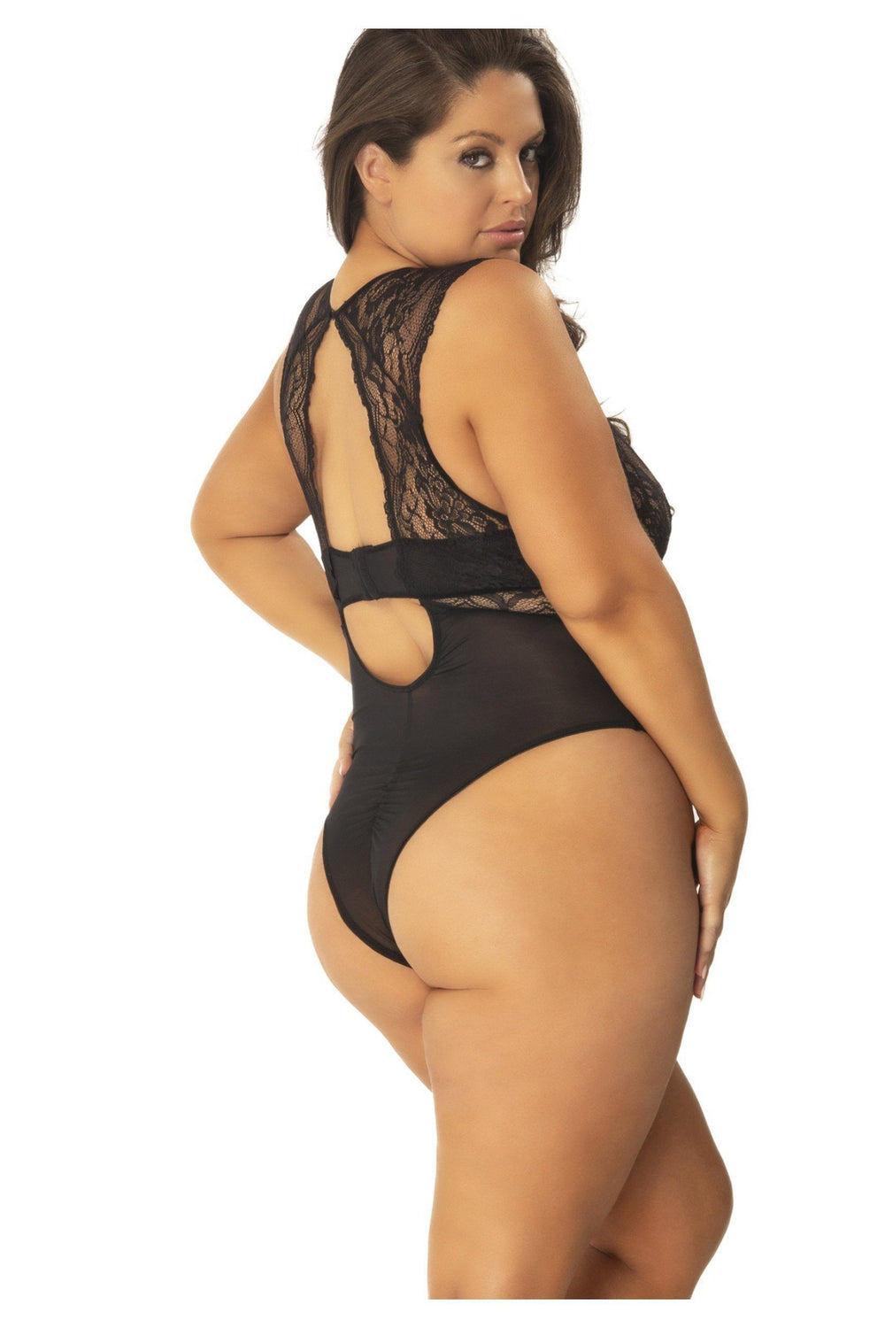Plus Size Dramatic Scalloped Edge Lace Teddy With High Apex Cups, Cap Sleeves, And Mesh Back-Oh La La Cheri-SEXYSHOES.COM