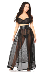 Daisy Corsets Plus Size Fishnet & Faux Leather Long Skirt in Black  from SexyShoes.com