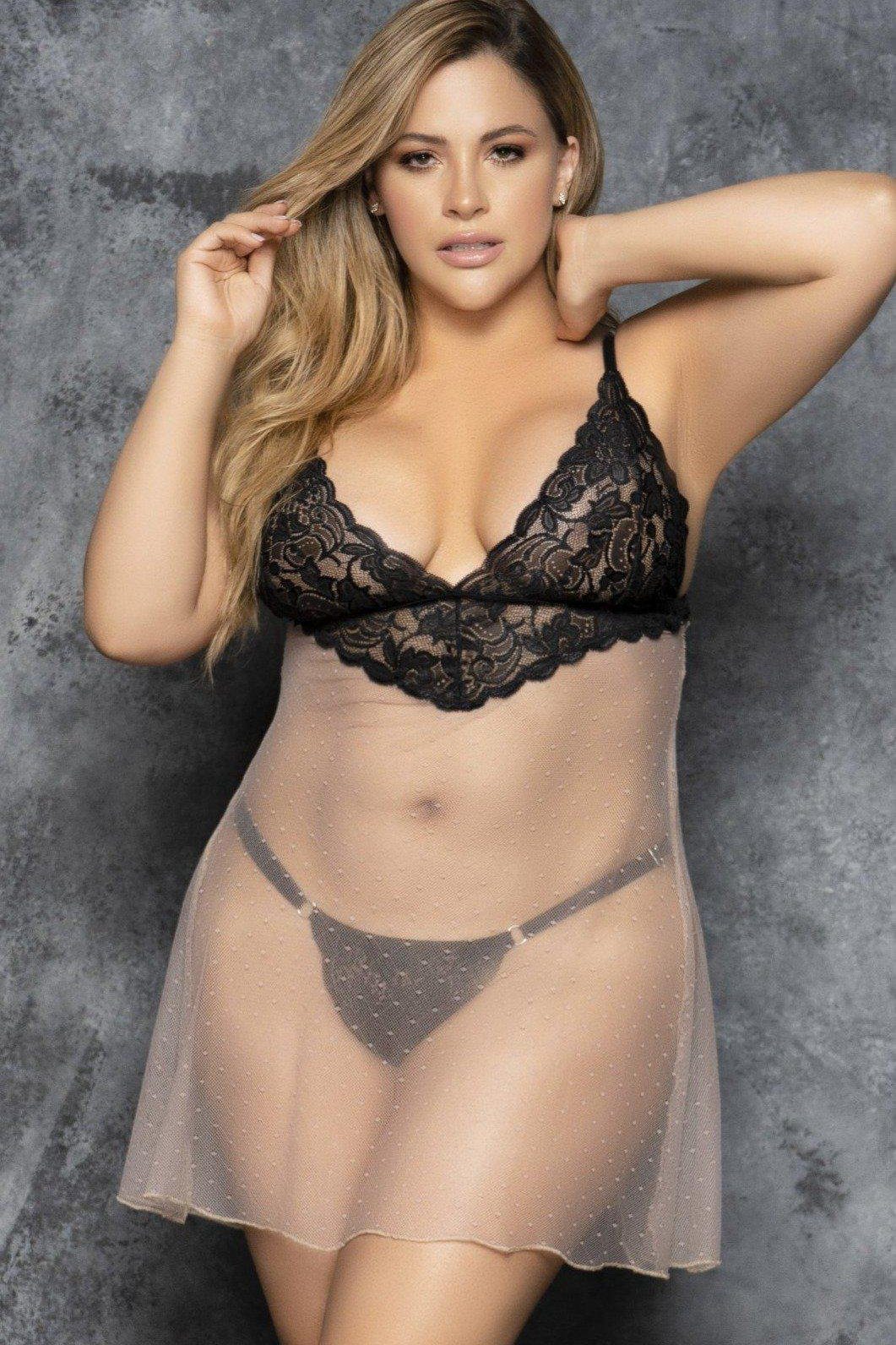 Mapale Plus Size Floral Lace Bodysuit in Nude  from SexyShoes.com
