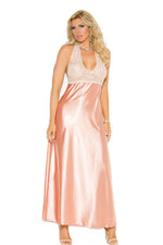 Plus Size Lace And Charmeuse Halter Neck Gown