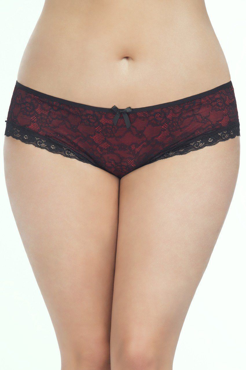 Oh La La Cheri Plus Size Lace Overlay Cage Panty in Black  from SexyShoes.com