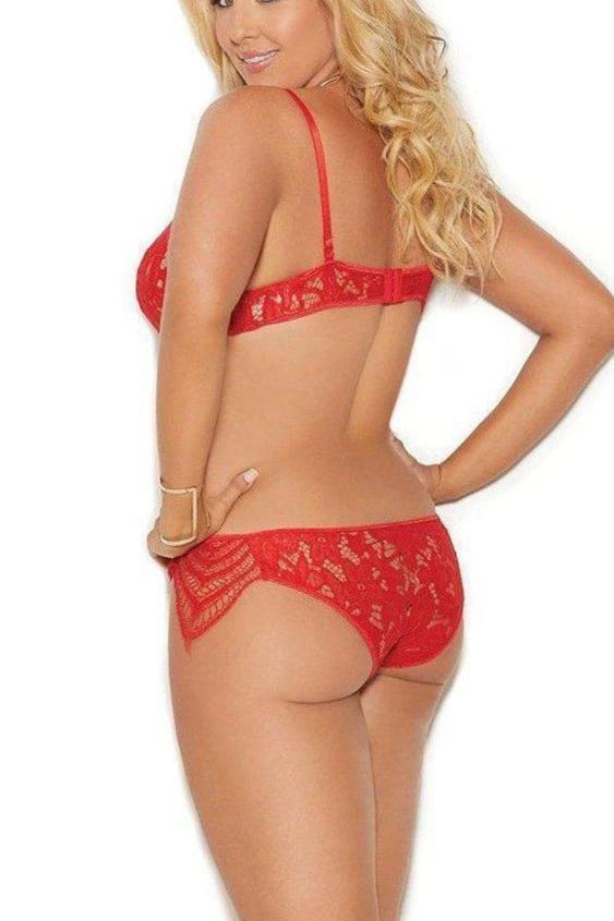 Elegant Moments Plus Size Lace Underwire Bralette With Matching Panty in Red 