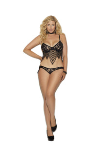 Elegant Moments Plus Size Lace Underwire Bralette With Matching Panty in Black 