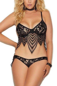 Elegant Moments Plus Size Lace Underwire Bralette With Matching Panty in Black  from SexyShoes.com