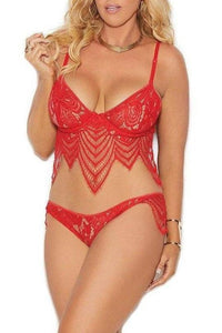 Elegant Moments Plus Size Lace Underwire Bralette With Matching Panty in Red  from SexyShoes.com