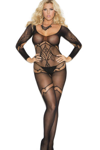 Elegant Moments Plus Size Long Sleeve Bodystocking in Black  from SexyShoes.com